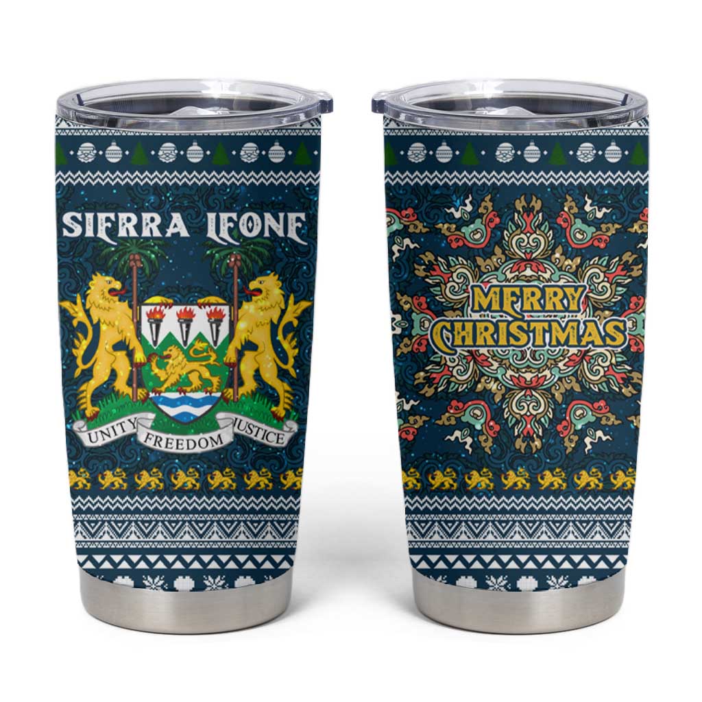 Sierra Leone Christmas Tumbler Cup Ornamental Coat of Arms and Festive Motif - African Pride
