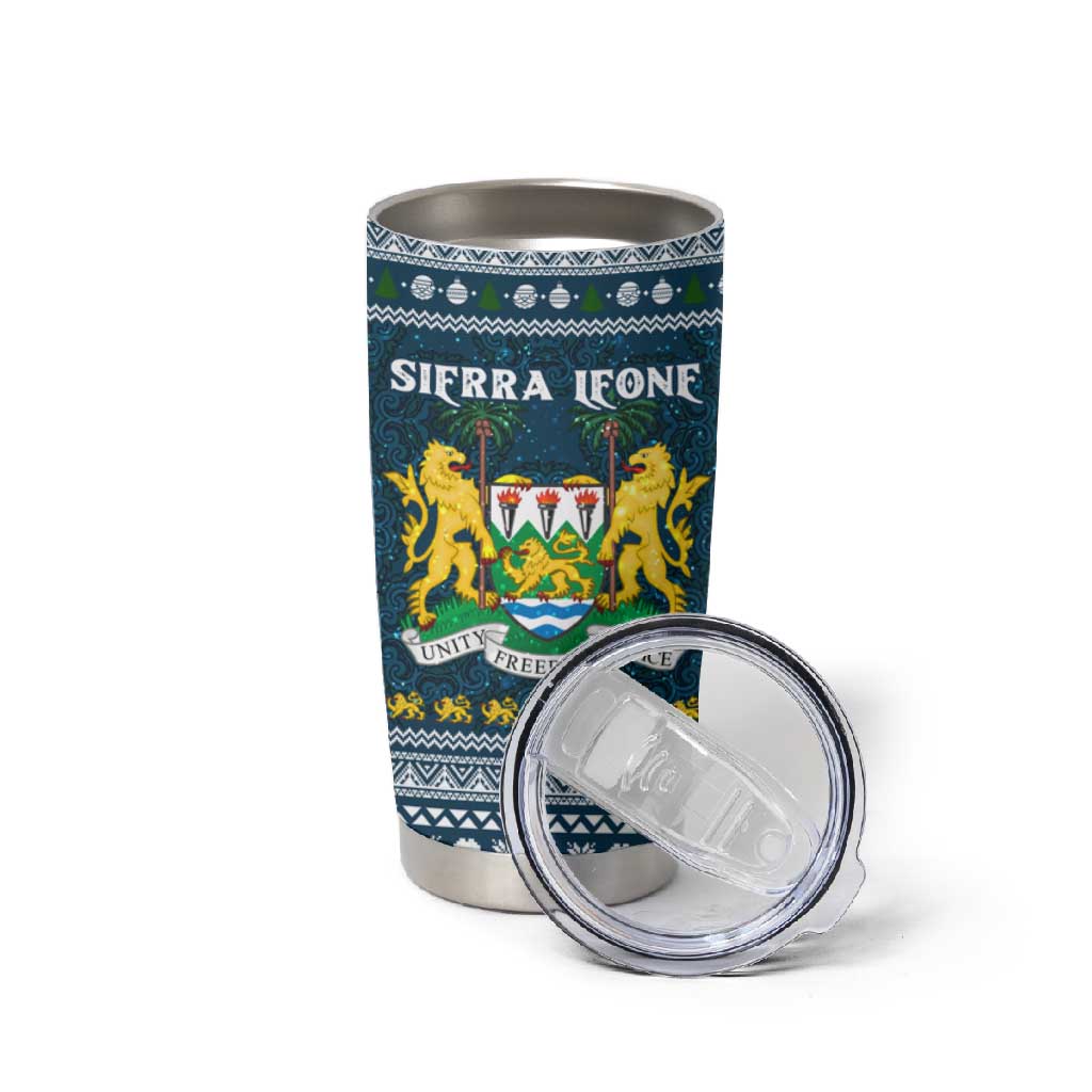 Sierra Leone Christmas Tumbler Cup Ornamental Coat of Arms and Festive Motif - African Pride