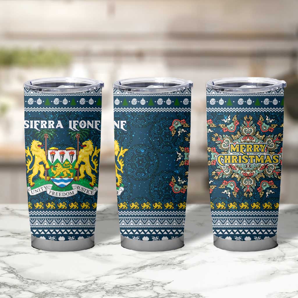 Sierra Leone Christmas Tumbler Cup Ornamental Coat of Arms and Festive Motif - African Pride