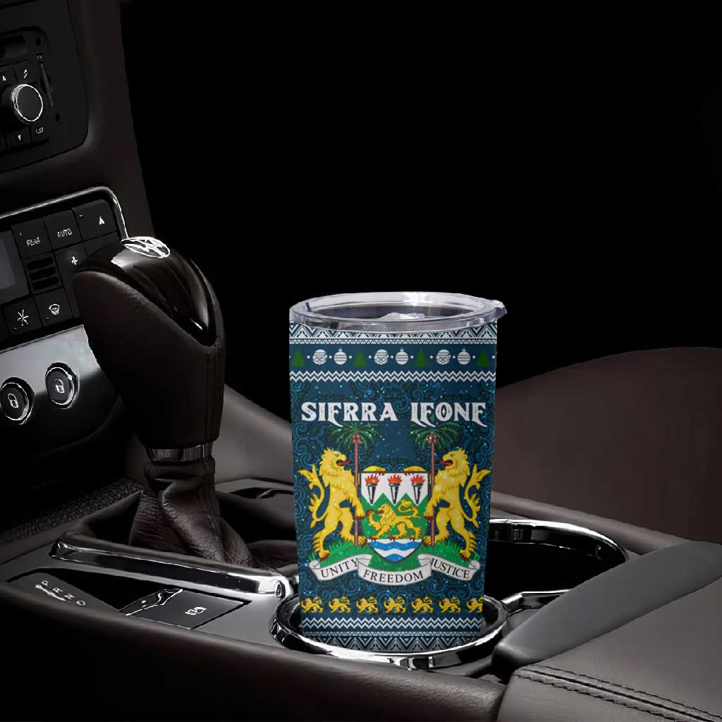Sierra Leone Christmas Tumbler Cup Ornamental Coat of Arms and Festive Motif - African Pride