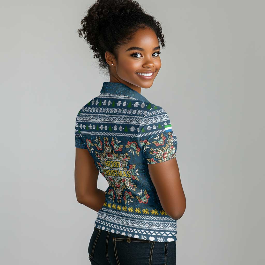 Sierra Leone Christmas Women Polo Shirt Ornamental Coat of Arms and Festive Motif - African Pride