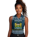 Sierra Leone Christmas Women Sleeveless Polo Shirt Ornamental Coat of Arms and Festive Motif - African Pride