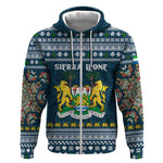 Sierra Leone Christmas Zip Hoodie Ornamental Coat of Arms and Festive Motif - African Pride
