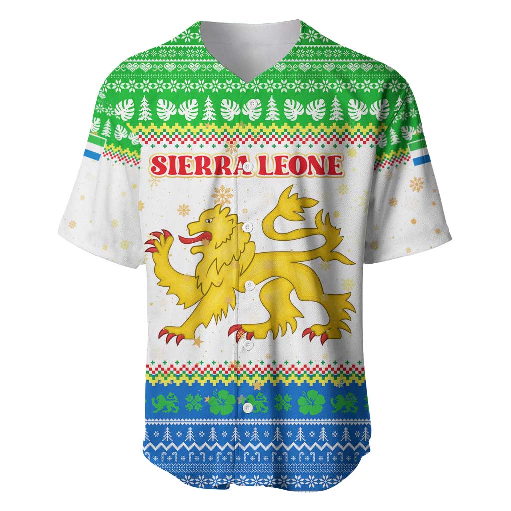Sierra Leone Christmas Baseball Jersey Festive Pattern Golden Lion Emblem and Santa Sleigh - African Pride