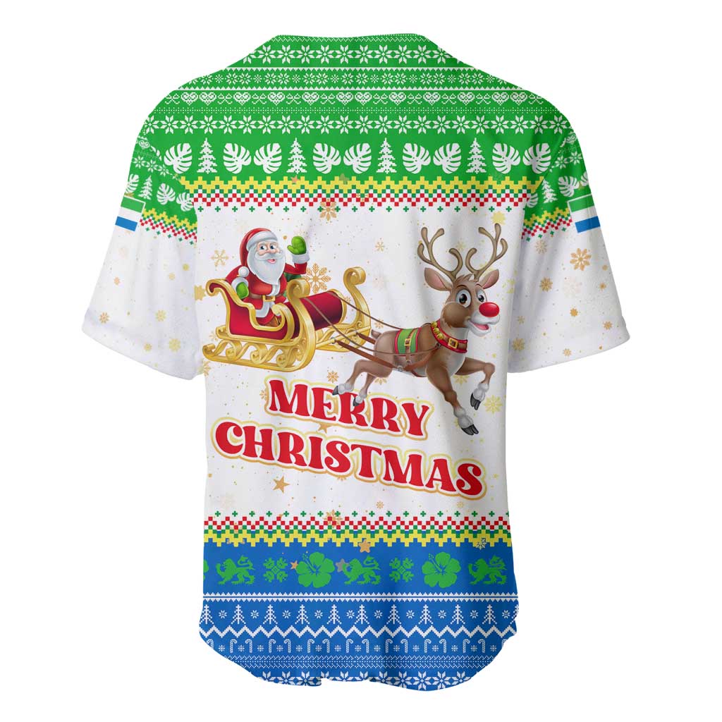 Sierra Leone Christmas Baseball Jersey Festive Pattern Golden Lion Emblem and Santa Sleigh - African Pride