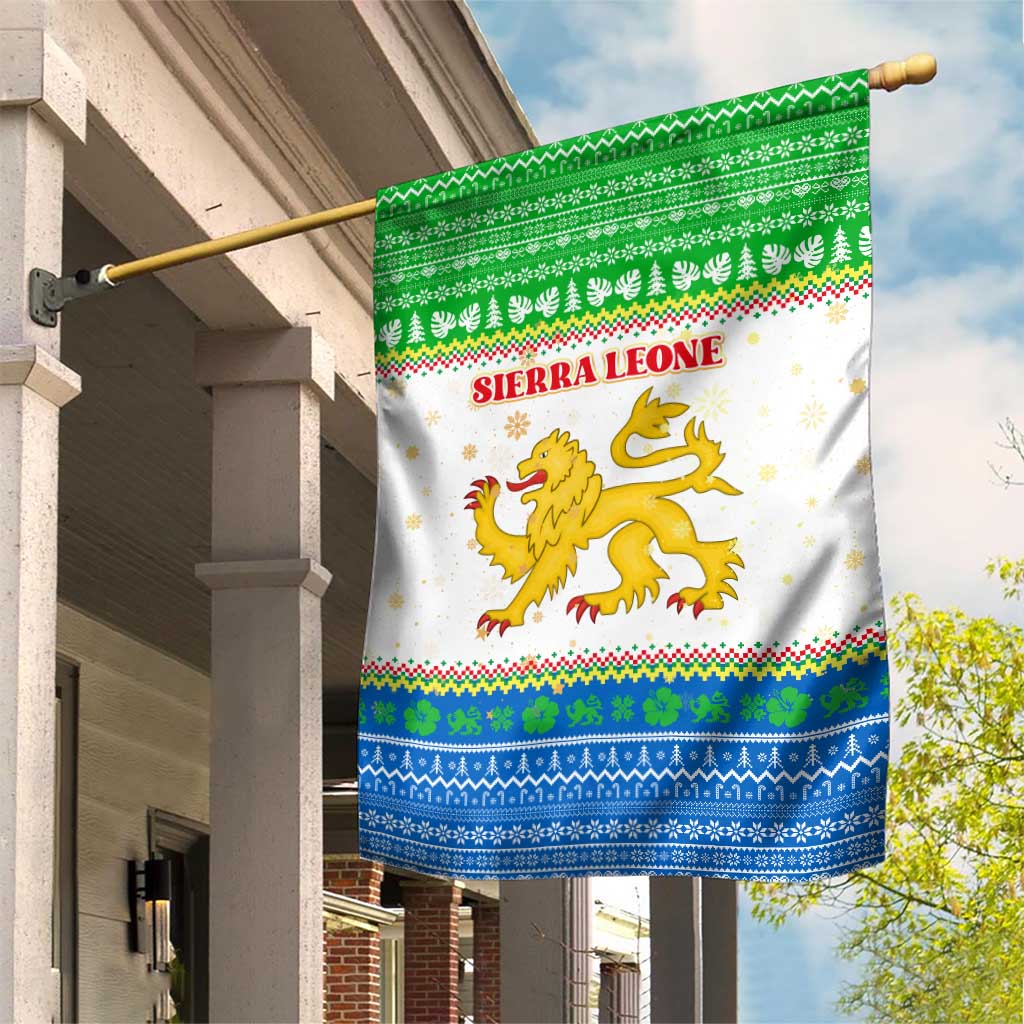 Sierra Leone Christmas Garden Flag Festive Pattern Golden Lion Emblem and Santa Sleigh - African Pride
