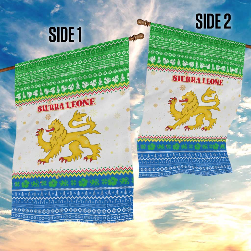 Sierra Leone Christmas Garden Flag Festive Pattern Golden Lion Emblem and Santa Sleigh - African Pride