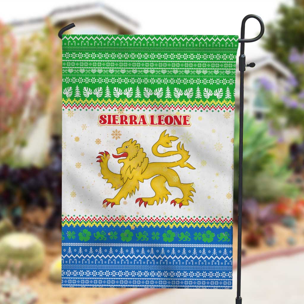 Sierra Leone Christmas Garden Flag Festive Pattern Golden Lion Emblem and Santa Sleigh - African Pride
