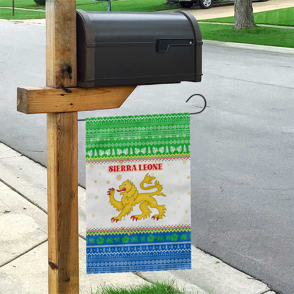 Sierra Leone Christmas Garden Flag Festive Pattern Golden Lion Emblem and Santa Sleigh - African Pride