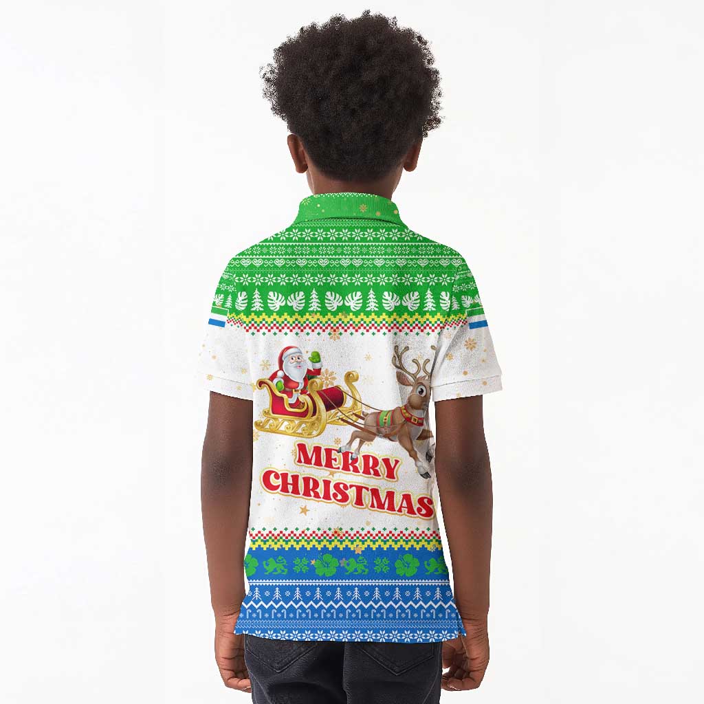 Sierra Leone Christmas Kid Polo Shirt Festive Pattern Golden Lion Emblem and Santa Sleigh - African Pride