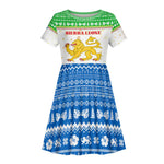 Sierra Leone Christmas Kid Short Sleeve Dress Festive Pattern Golden Lion Emblem and Santa Sleigh - African Pride