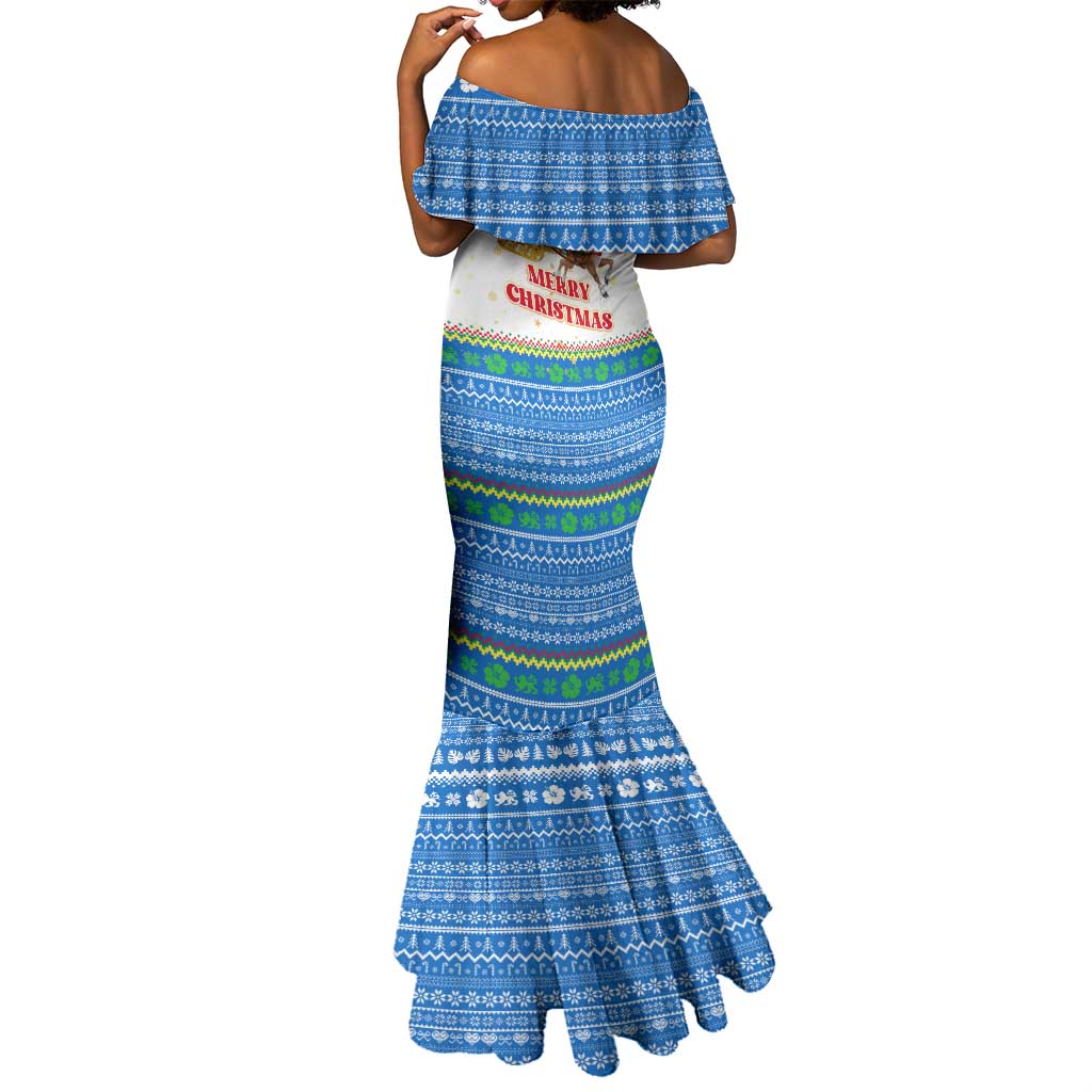 Sierra Leone Christmas Mermaid Dress Festive Pattern Golden Lion Emblem and Santa Sleigh - African Pride