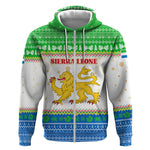 Sierra Leone Christmas Zip Hoodie Festive Pattern Golden Lion Emblem and Santa Sleigh - African Pride