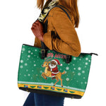 South Africa Christmas Leather Tote Bag Santa Reindeer and Africa Map - African Pride