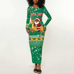 South Africa Christmas Long Sleeve Bodycon Dress Santa Reindeer and Africa Map - African Pride