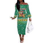 South Africa Christmas Off The Shoulder Long Sleeve Dress Santa Reindeer and Africa Map - African Pride