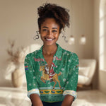 South Africa Christmas Women Casual Shirt Santa Reindeer and Africa Map - African Pride