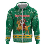 South Africa Christmas Zip Hoodie Santa Reindeer and Africa Map - African Pride