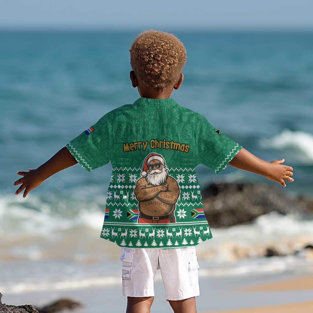 South Africa Christmas Kid Hawaiian Shirt Christmas Santa Claus Tattoo - African Pride