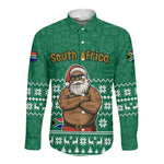 South Africa Christmas Long Sleeve Button Shirt Christmas Santa Claus Tattoo - African Pride
