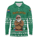 South Africa Christmas Long Sleeve Polo Shirt Christmas Santa Claus Tattoo - African Pride