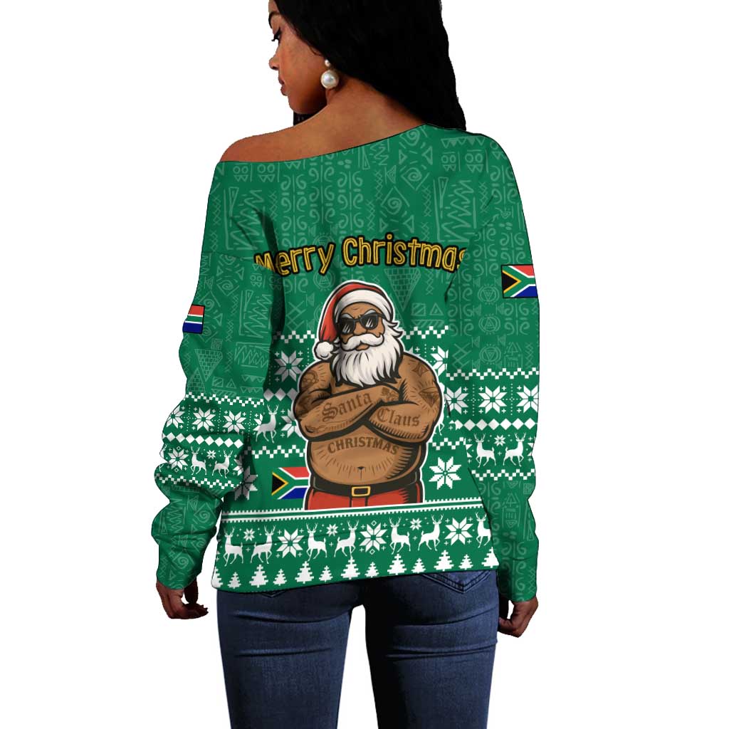 South Africa Christmas Off Shoulder Sweater Christmas Santa Claus Tattoo - African Pride