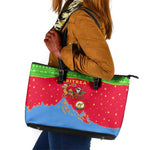 Eritrea Christmas Leather Tote Bag Santa Claus Camel Sleigh National Emblem - African Pride