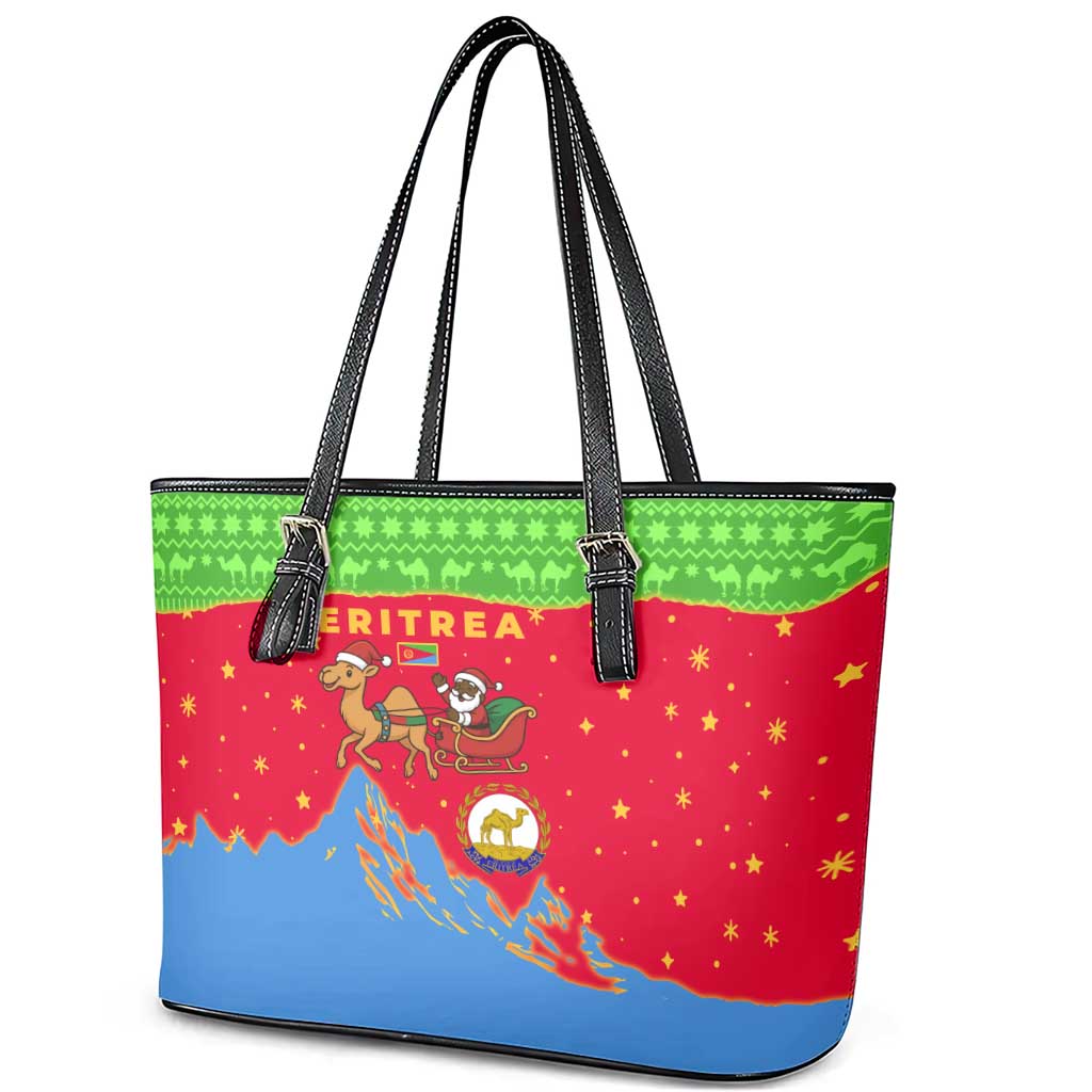 Eritrea Christmas Leather Tote Bag Santa Claus Camel Sleigh National Emblem - African Pride