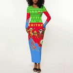 Eritrea Christmas Long Sleeve Bodycon Dress Santa Claus Camel Sleigh National Emblem - African Pride