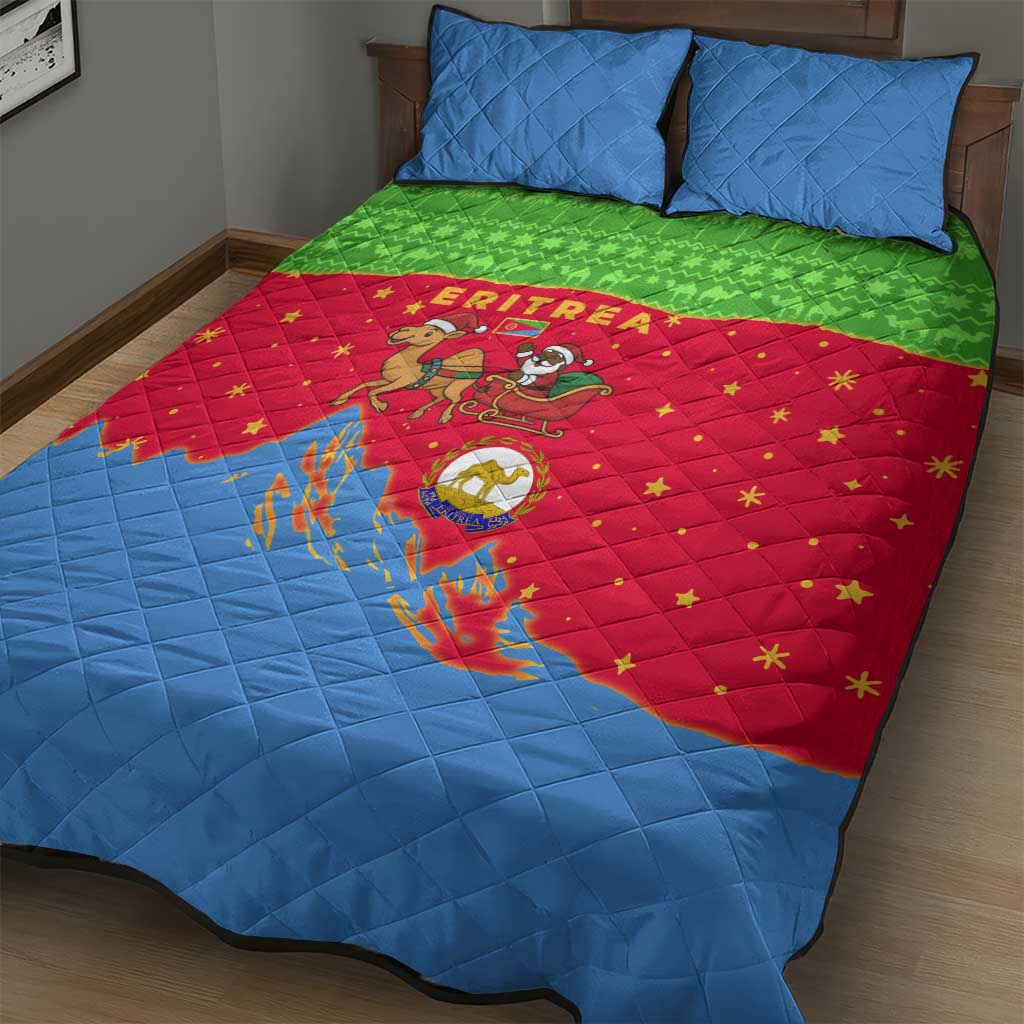 Eritrea Christmas Quilt Bed Set Santa Claus Camel Sleigh National Emblem - African Pride