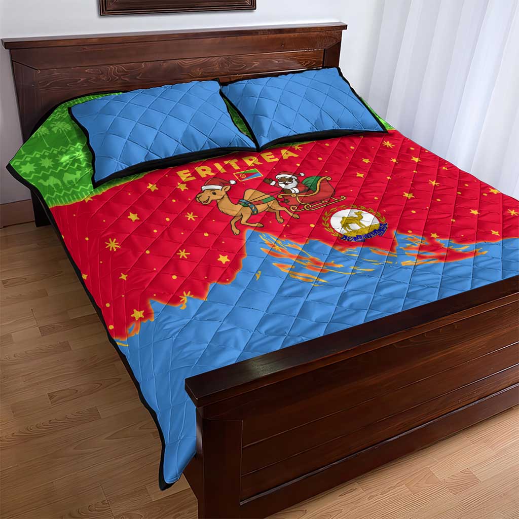 Eritrea Christmas Quilt Bed Set Santa Claus Camel Sleigh National Emblem - African Pride