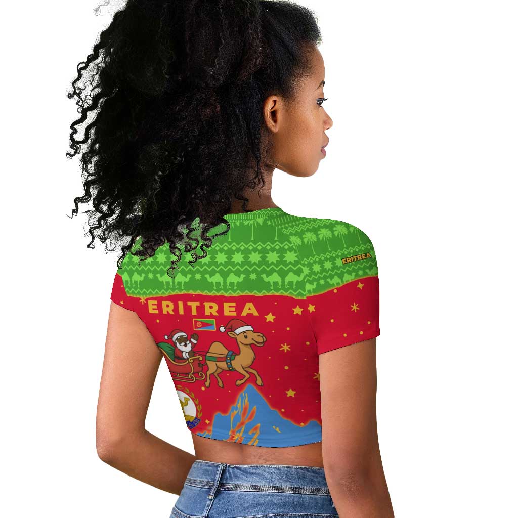 Eritrea Christmas Raglan Cropped T shirt Santa Claus Camel Sleigh National Emblem - African Pride