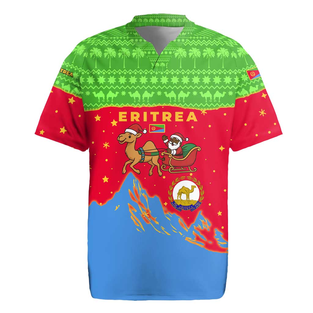 Eritrea Christmas Rugby Jersey Santa Claus Camel Sleigh National Emblem - African Pride