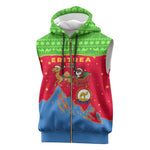 Eritrea Christmas Sleeveless Zip Hoodie Santa Claus Camel Sleigh National Emblem - African Pride