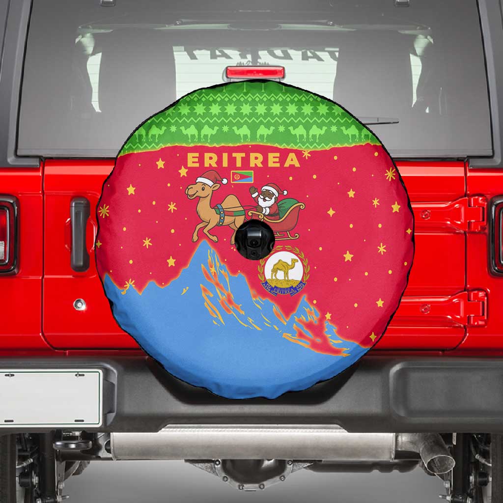 Eritrea Christmas Spare Tire Cover Santa Claus Camel Sleigh National Emblem - African Pride