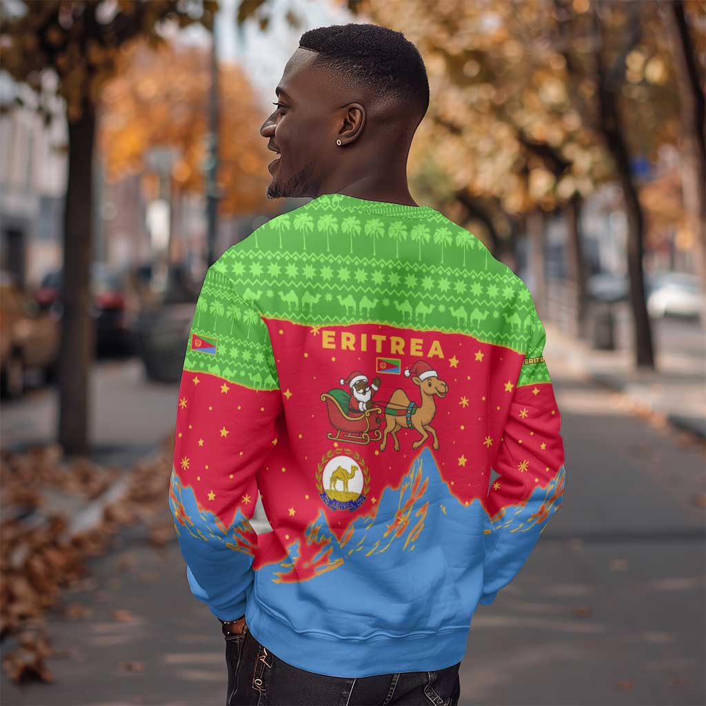 Eritrea Christmas Sweatshirt Santa Claus Camel Sleigh National Emblem - African Pride