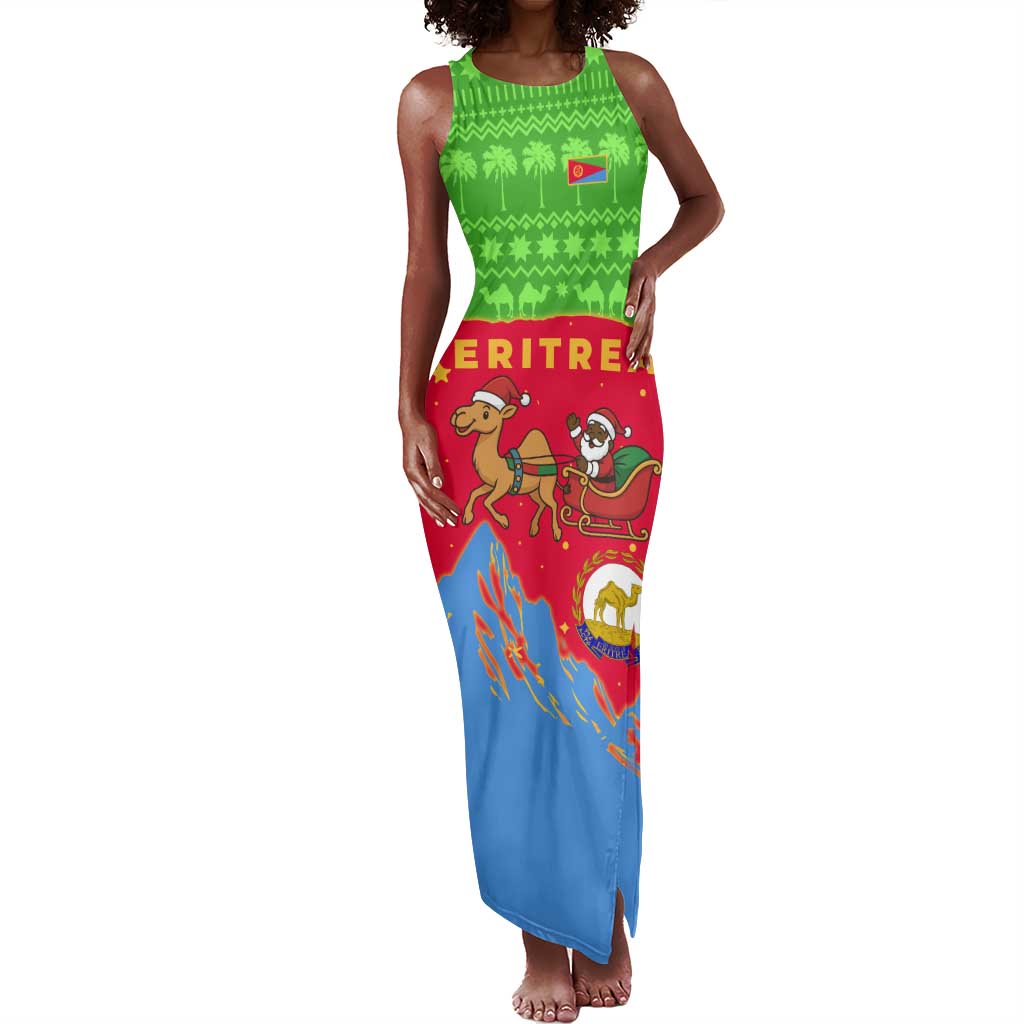 Eritrea Christmas Tank Maxi Dress Santa Claus Camel Sleigh National Emblem - African Pride