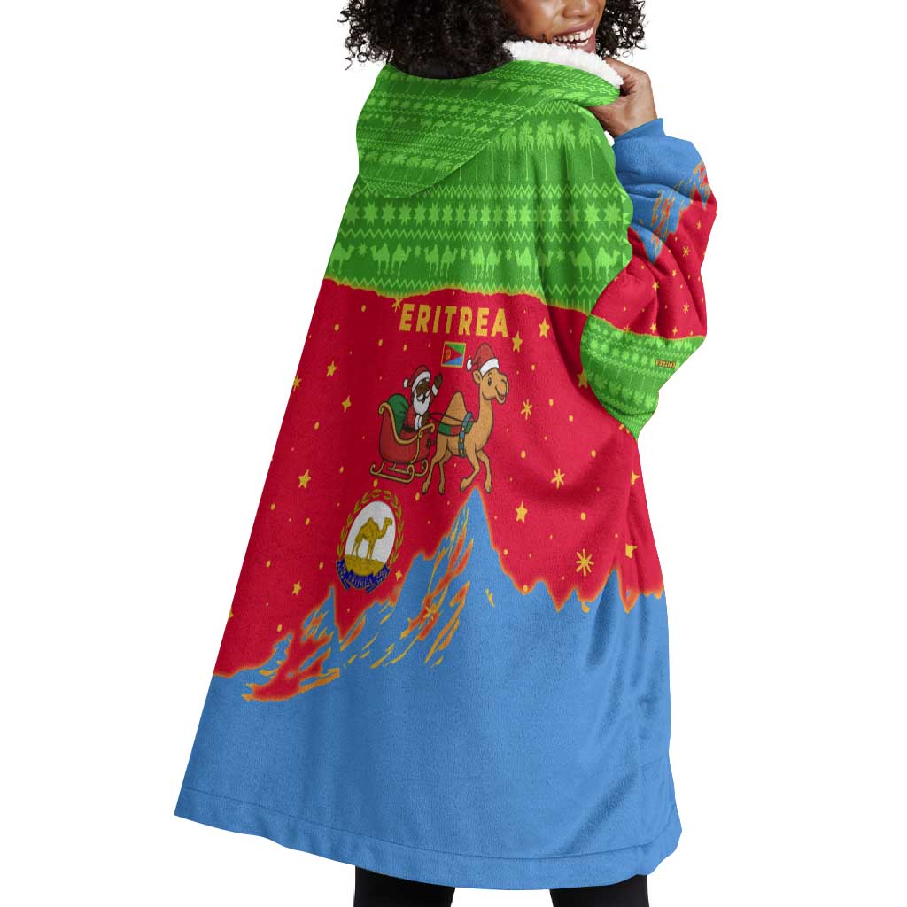 Eritrea Christmas Wearable Blanket Hoodie Santa Claus Camel Sleigh National Emblem - African Pride