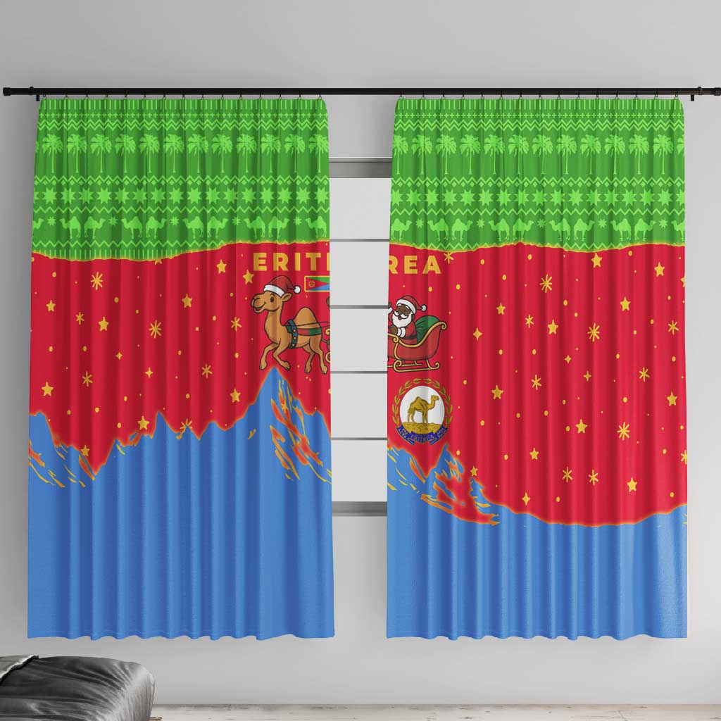Eritrea Christmas Window Curtain Santa Claus Camel Sleigh National Emblem - African Pride