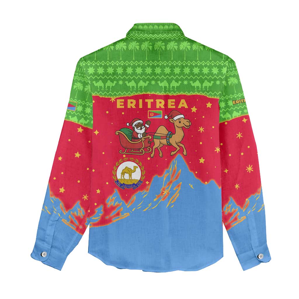 Eritrea Christmas Women Casual Shirt Santa Claus Camel Sleigh National Emblem - African Pride