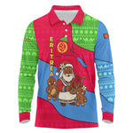 Eritrea Christmas Long Sleeve Polo Shirt African Santa Gingerbread Harp National Flag Colors - African Pride