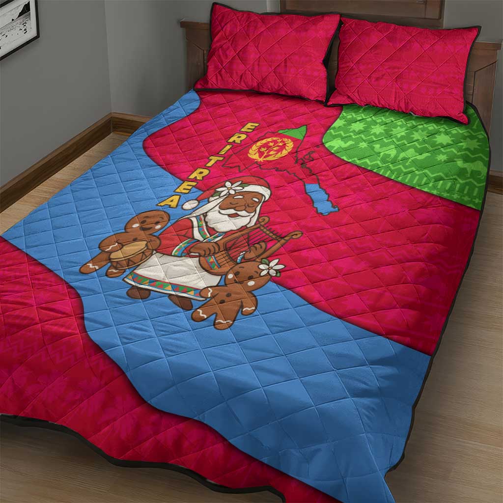 Eritrea Christmas Quilt Bed Set African Santa Gingerbread Harp National Flag Colors - African Pride