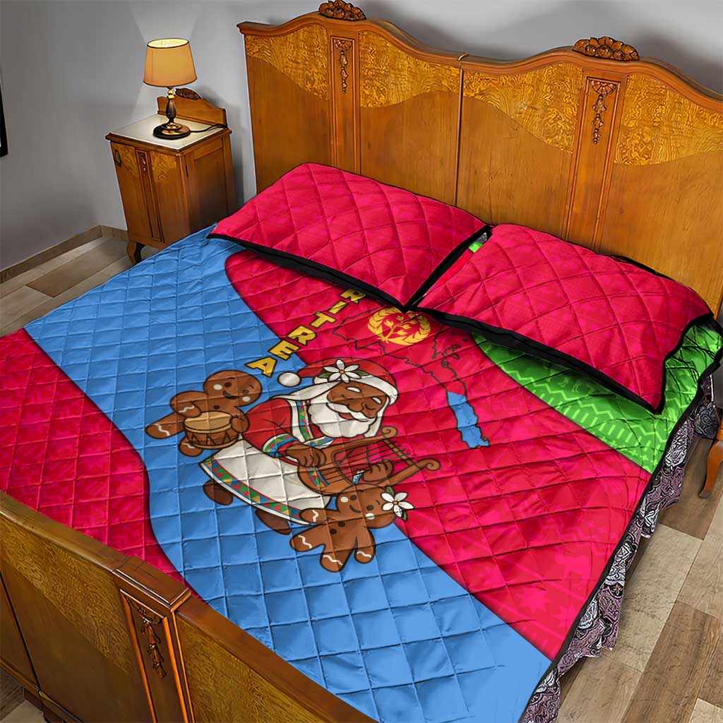 Eritrea Christmas Quilt Bed Set African Santa Gingerbread Harp National Flag Colors - African Pride