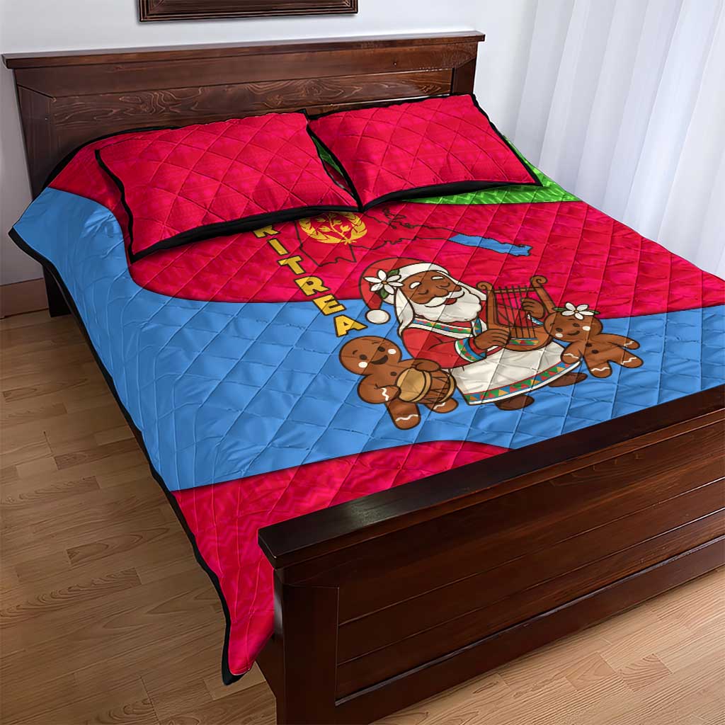 Eritrea Christmas Quilt Bed Set African Santa Gingerbread Harp National Flag Colors - African Pride