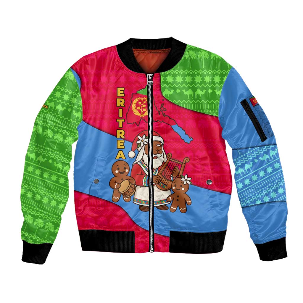 Personalised Eritrea Christmas Sleeve Zip Bomber Jacket Eritrean Olive Santa Claus Merry Xmas LT14 main image 0