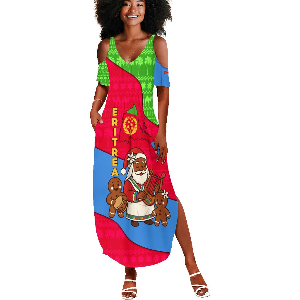 Eritrea Christmas Summer Maxi Dress African Santa Gingerbread Harp National Flag Colors - African Pride
