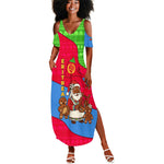 Eritrea Christmas Summer Maxi Dress African Santa Gingerbread Harp National Flag Colors - African Pride