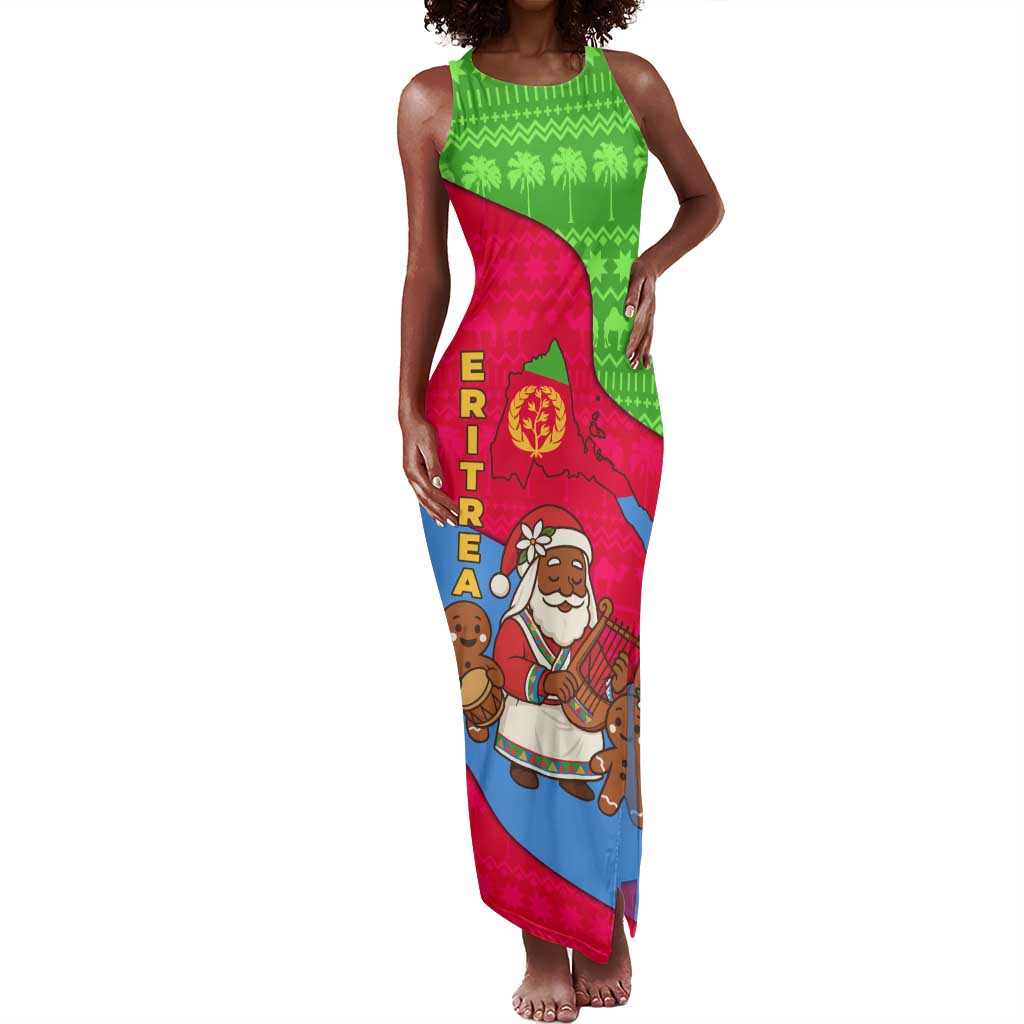 Eritrea Christmas Tank Maxi Dress African Santa Gingerbread Harp National Flag Colors - African Pride