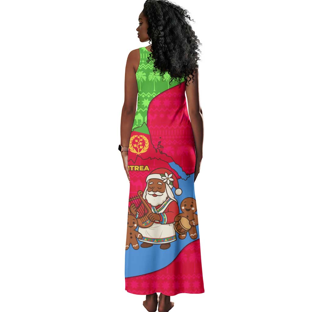 Eritrea Christmas Tank Maxi Dress African Santa Gingerbread Harp National Flag Colors - African Pride