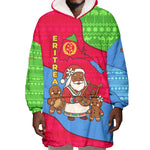 Eritrea Christmas Wearable Blanket Hoodie African Santa Gingerbread Harp National Flag Colors - African Pride